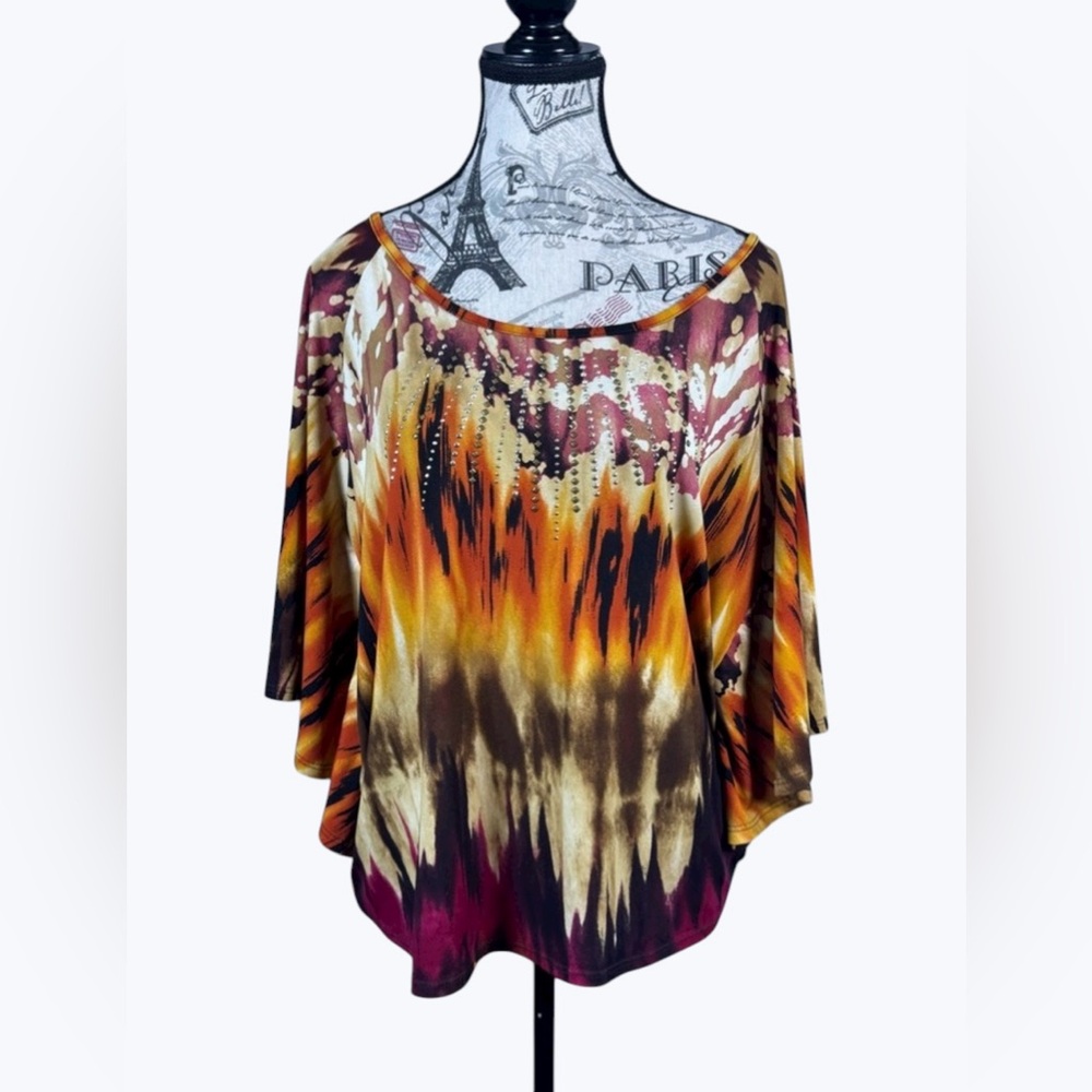 KEREN hart Women's Abstract Boho Chic Blouse With Gold Studding Size Medium